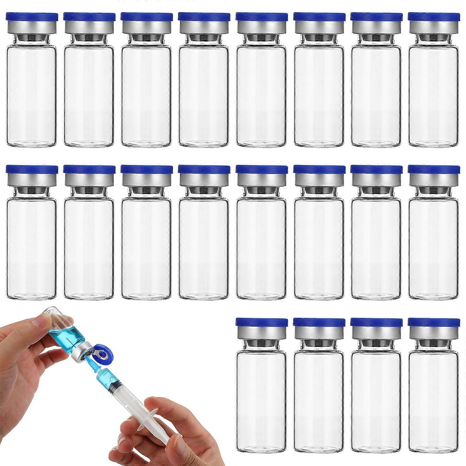 20pcs Practical 10ml Transparent Vials Clear Flat Bottom Bottles with Caps