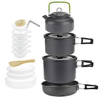 Camp Cooking Kit with Kettle Stackable Nesting Pots and Pans Sturdy for Campers