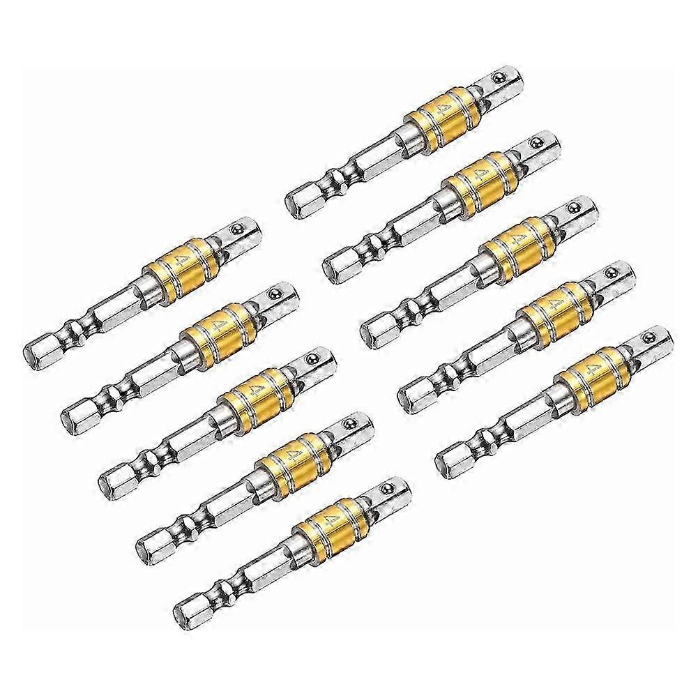 10pcs Impact Driver Socket Adapter Set compatible with Power Drills, Silver-Yellow