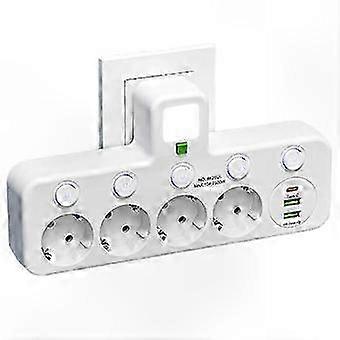4-Socket EU Plug Outlet with USB Type-C Ports for Electronics Chargers