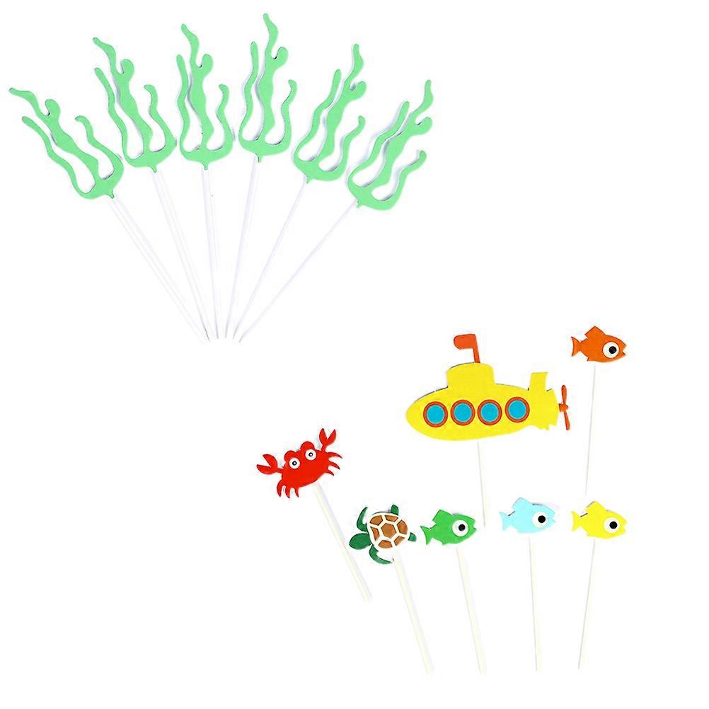 Ocean Theme Cake Toppers for Decoration 13Pcs Funny Ocean Pattern Cake Picks