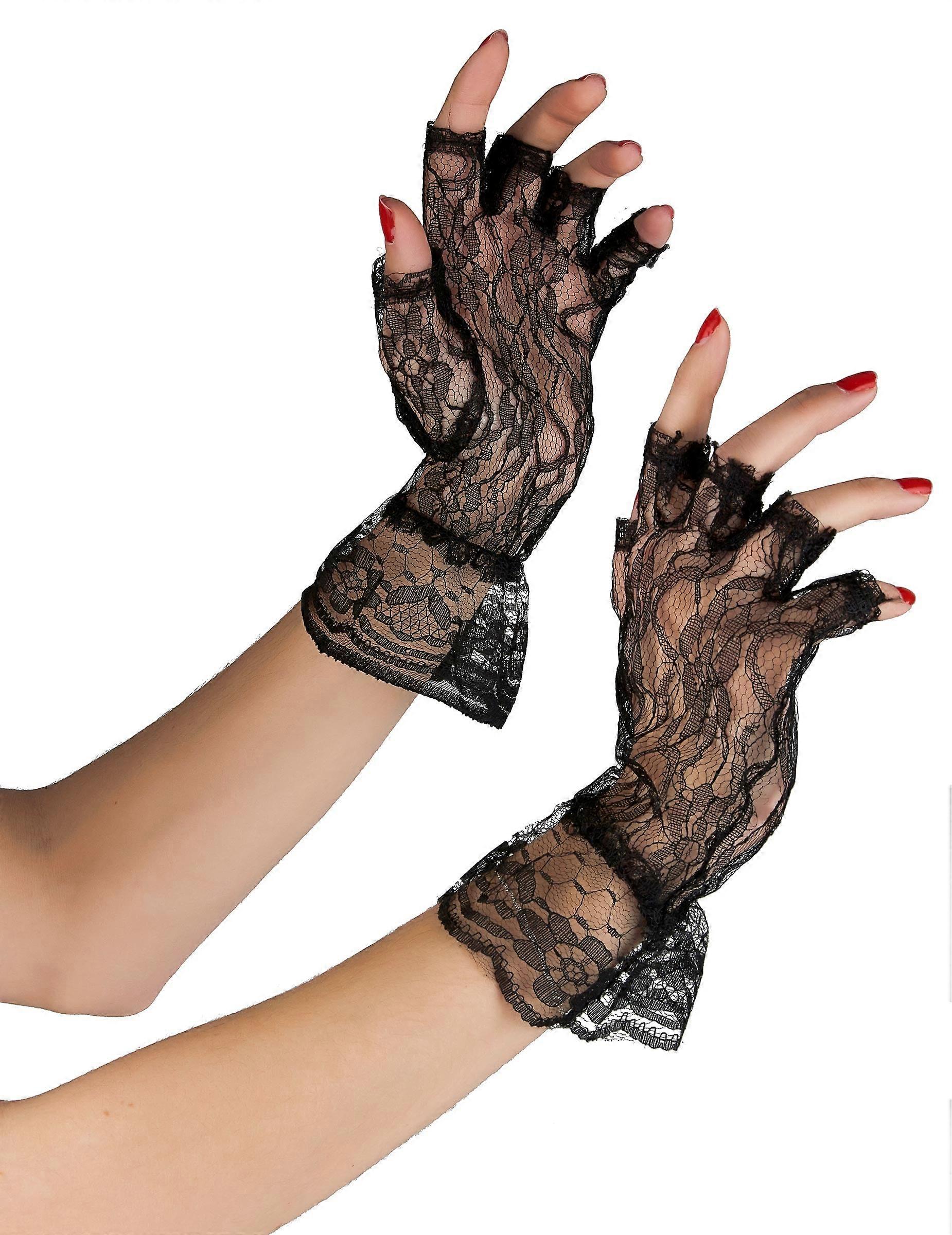 Women's black lace gloves