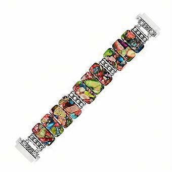 Boho Natural Stone Watch Band, Handmade Mixed Color Elastic Rope Strap with Adjustable 20mm Connector for Smartwatch