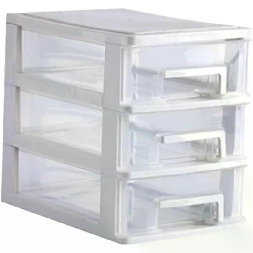 3 Layer White PP Plastic Cosmetics Organizer Drawer Storage Box