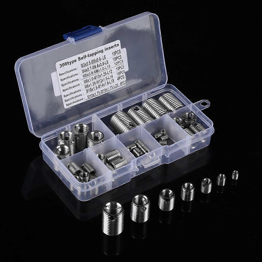 58Pcs Stainless Steel Inner Thread Self Tapping Thread Inserts Set Thread Reinforce Repair Tool