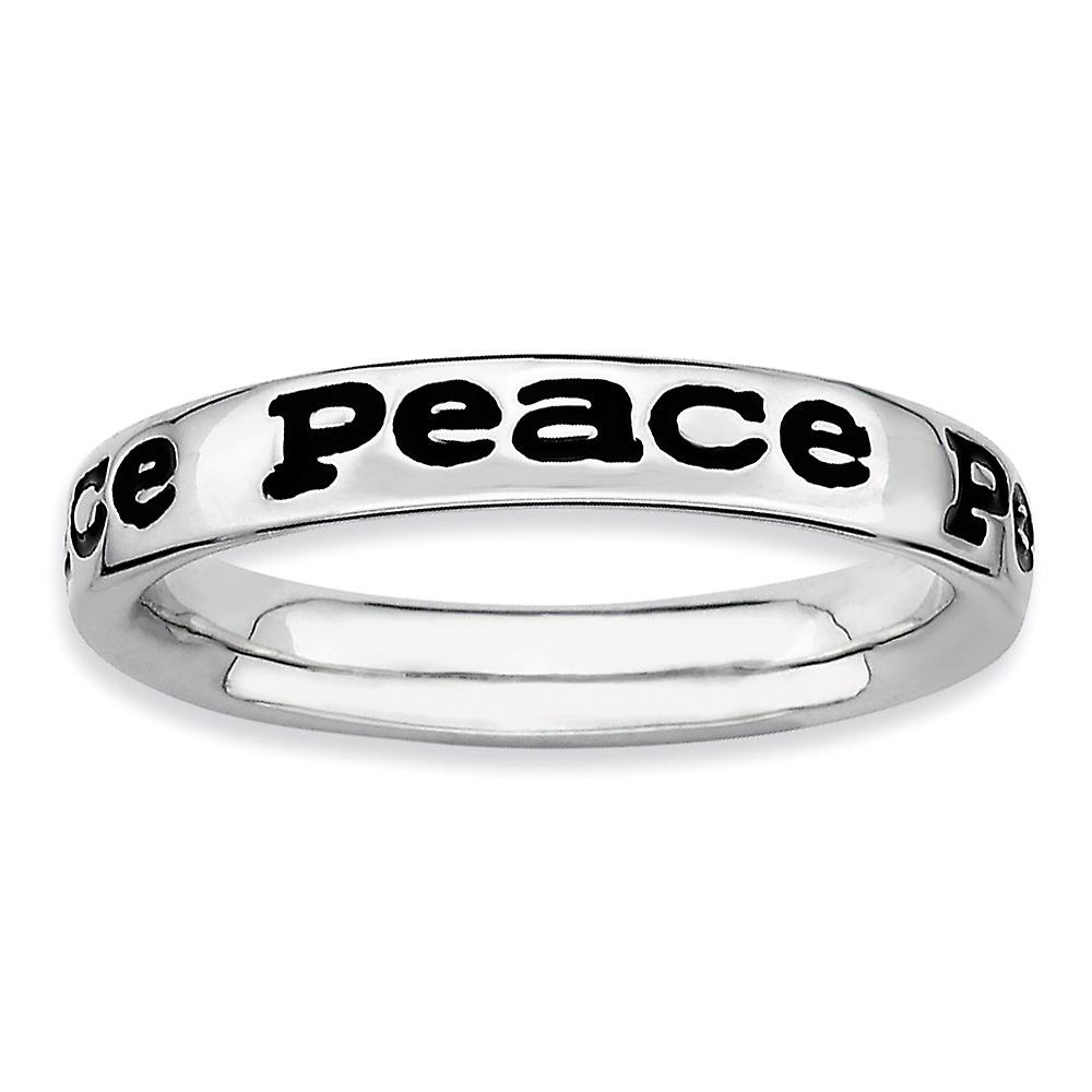 925 Sterling Silver Patterned Stackable Polished Enameled Peace Ring-Stackable-Ring for Women - Ring Size: 5 to 10