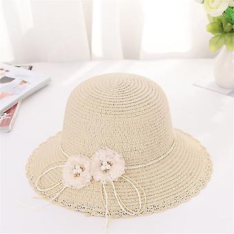 Frauen Sun Protective Strawhat Faux Diamant Inlay Blumen Dekor Strandhut für den Sommer