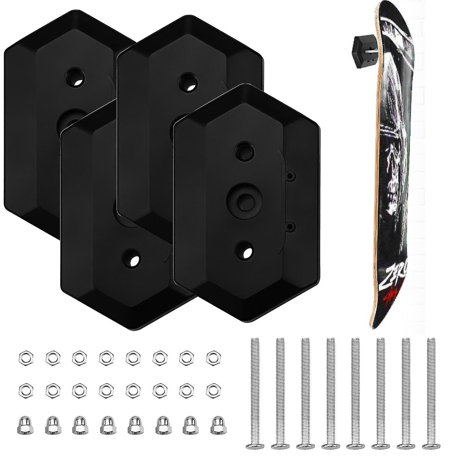 4 Pcs Skateboard Wall Mount Skateboard Display Hanger Skateboard Hanger Hook Vertical And Horizontal For Skateboard Deck Display Storage Black