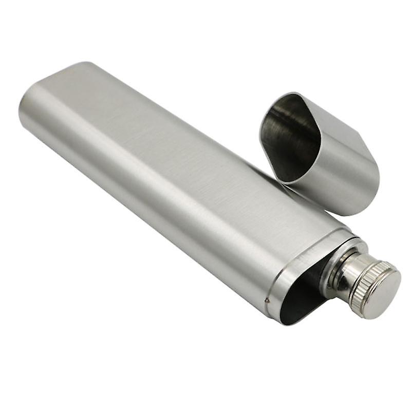 2oz Stainless Steel Hip Flask with Built-in Cigar Tube Holder Travel Accessory