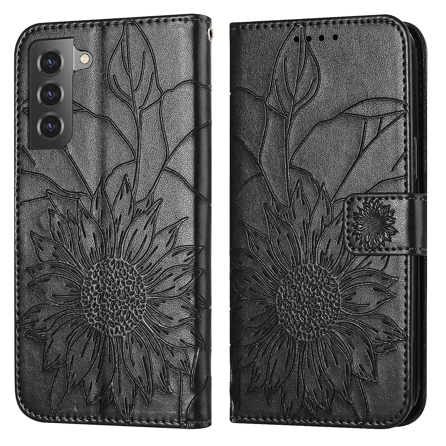 Sunflower Engraved Wallet Style Flip Case For Samsung S21 Multi-functionality Elegance Full Protection Cover