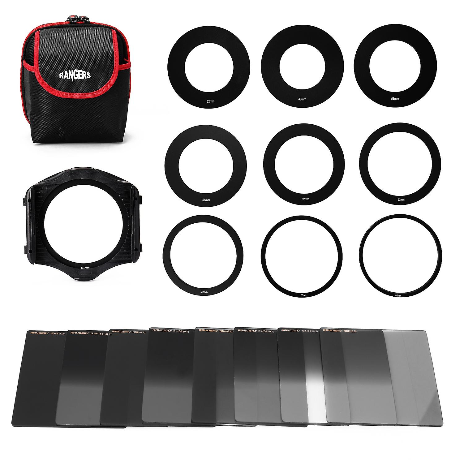 Square Neutral Density Filter Kit ND2+4+8+16 Filter Set with Ring-Adapter and Filter Holder Camera P