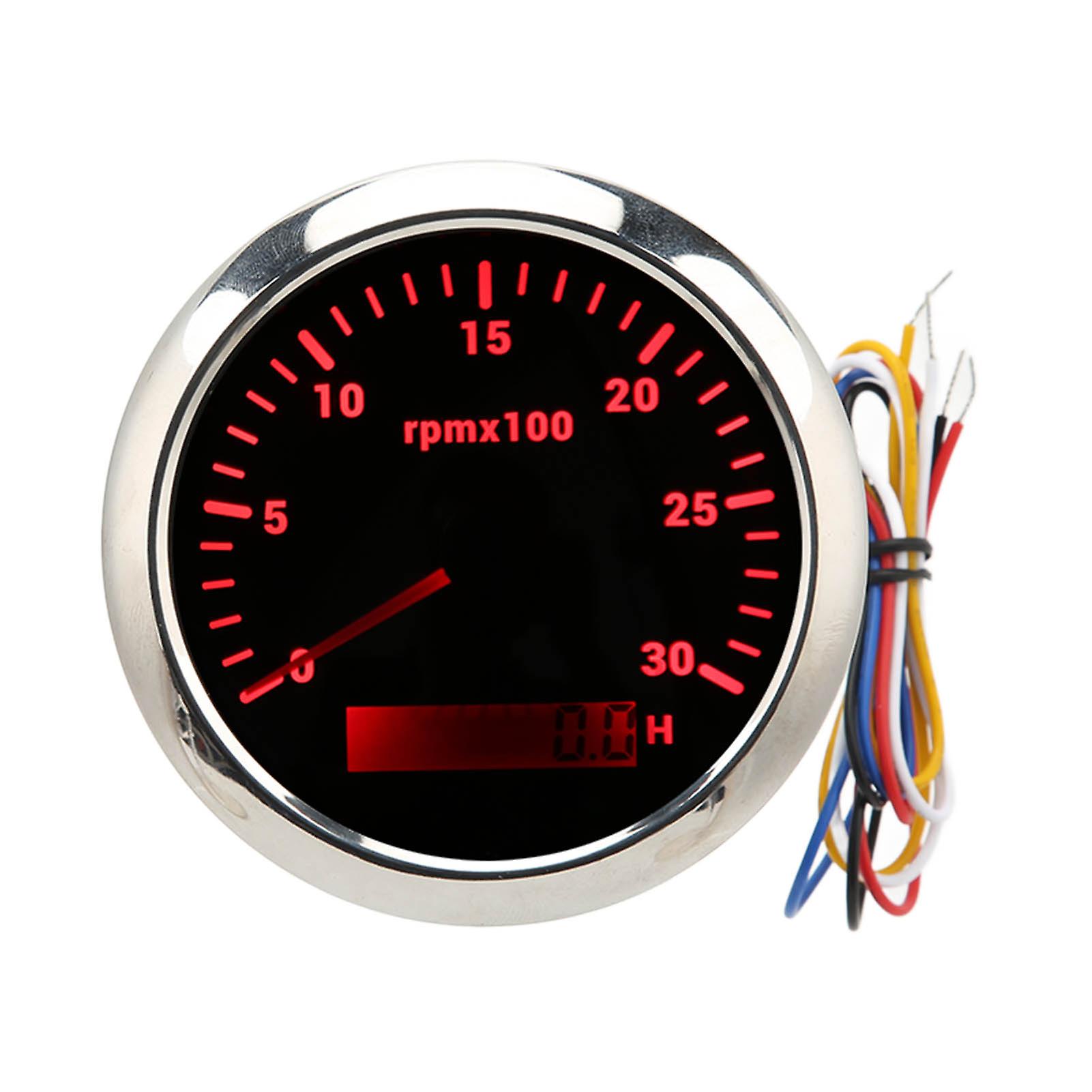 85mm Tachometer 3000RPM Gauge with Hour Meter Red Backlight DC 9‑32V for Car RV Marine Boat Yacht