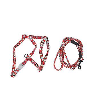 JapaneseStyle Cat Adjustable Harness Leash Set Chest Back Traction Cat Walking Rope(Red Flower S)