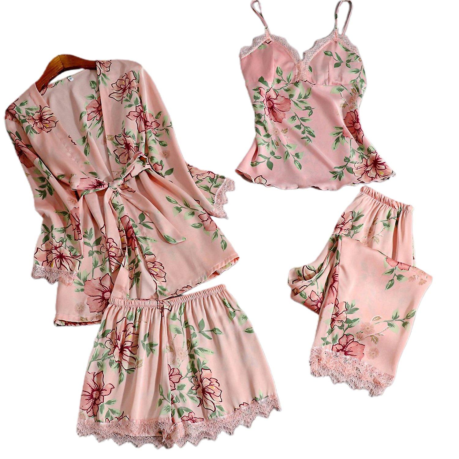 Merryso 5 Pcs/Set Women Pajamas Set Soft Fabric Breathable Colorful Flower Print Women Sleepwear Set