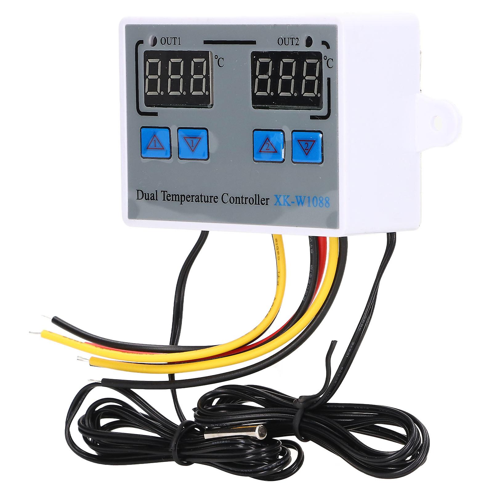 Dual Display Temperature Humidity Controller Heating Cooling Thermostat Switch NTC 10K Sensor 12V 
