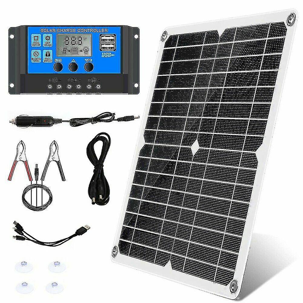 300w 12v/24v Solar Panel Set Kit Battery Clip Charger + 40a Controller Compatible Car Rv Caravan