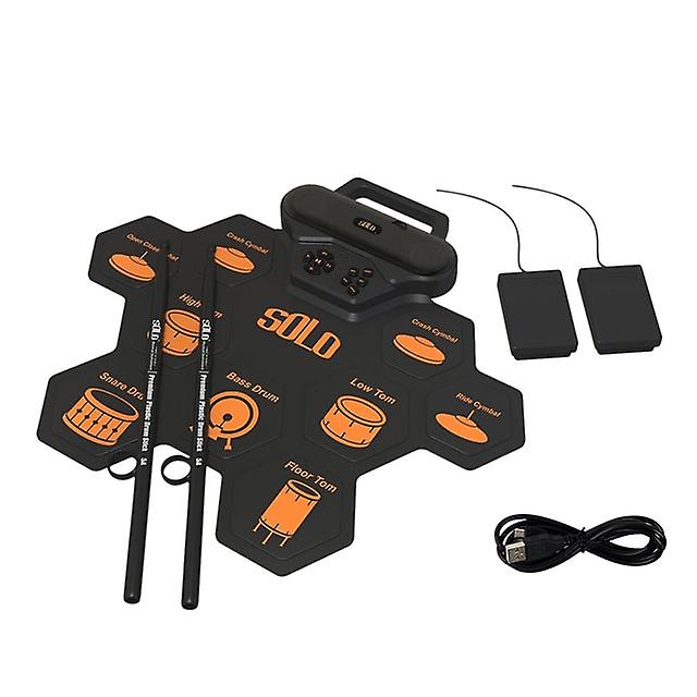 Solo Electronic Drum Set, Roll Up Drum Practice Pad Rechargeable Built In Dual 3w Speakers/drum Pedals/drumsticks For Kids
