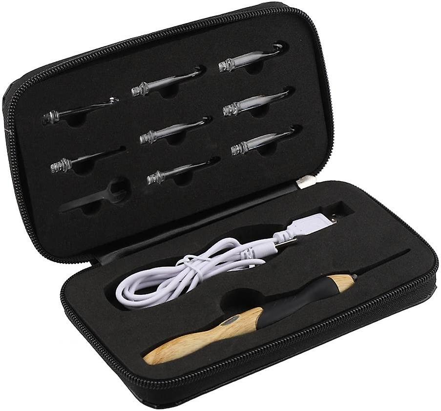 LED Hook Set, 9 in 1 USB Rechargeable Light Up Hook Hand Weaving Tools Sewing Silicone Handle