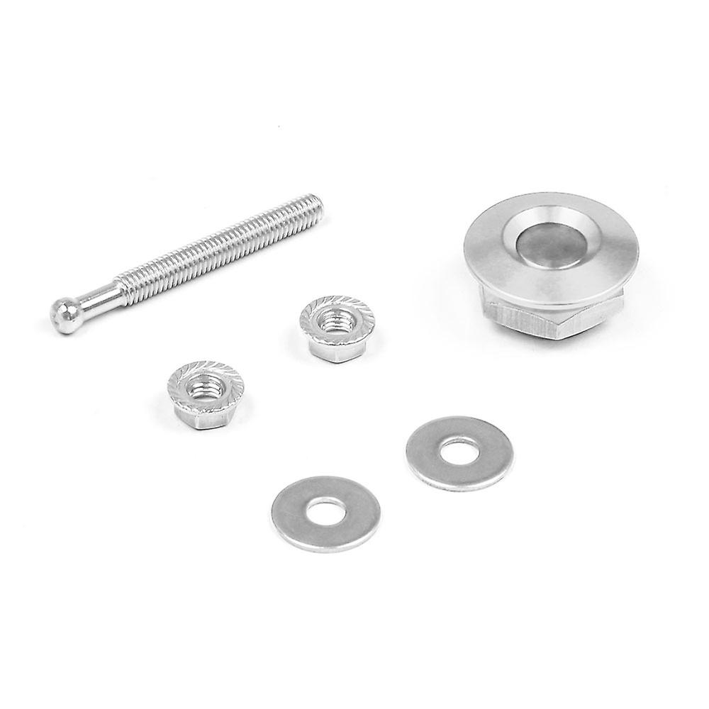 Car Modified Racing Mini Hood Lock 30mm Button Type Hood Surrounding Buckle 57mm Stainless Steel Screw-Silver (Two Sets)