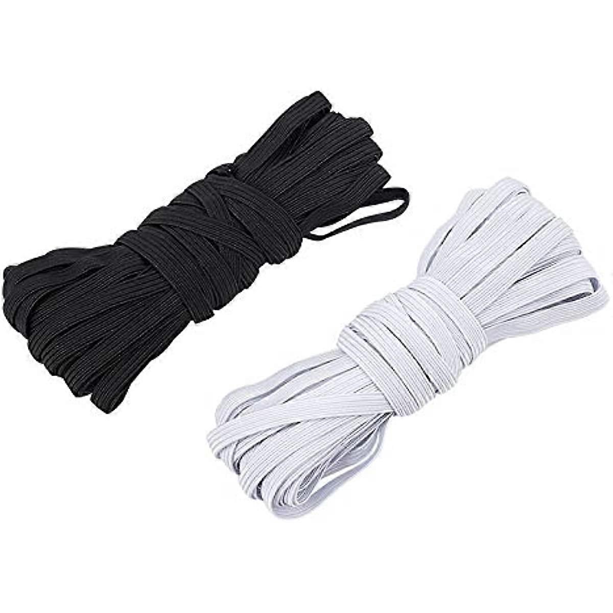 20Yards Elastic Band 6mm Flat Braided Elastic Cord Rope Stretch Strap for DIY Sewing Project White and Black