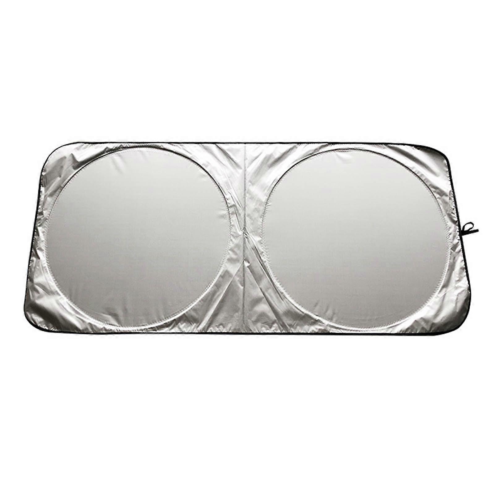 Silver Plasters Car Windshield Sunshade Double Circle Car Front Sun Visor for UV Heat Protection E2U611
