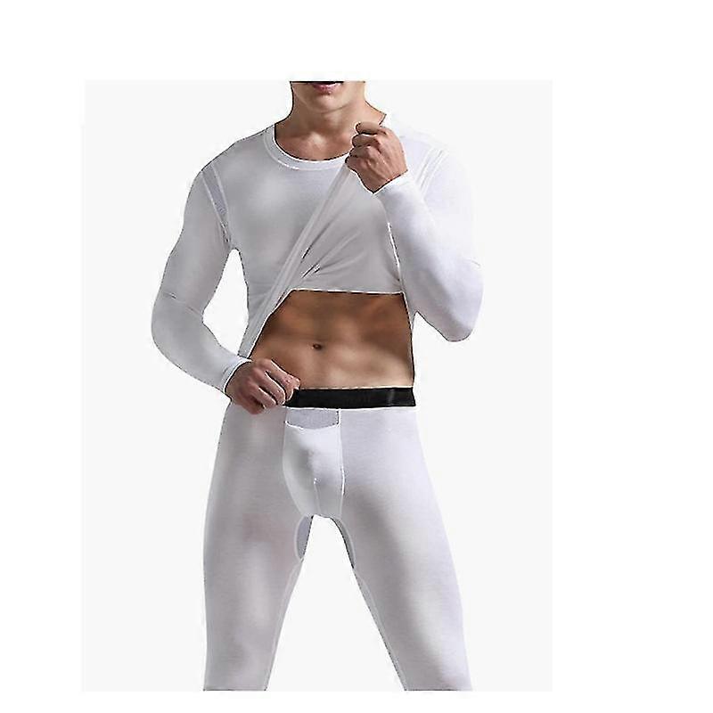 Jianghuo Vinter Termiska Underkläder Set För Män Kallt Väder, Män Casual O-Neck Ice Silk Mesh Andningsfunktion Håll Varma Underkläder Kostym