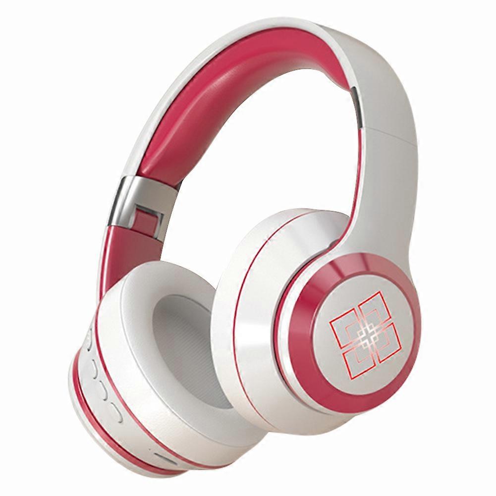 Wireless Bluetooth V5.2 Headphones ENC Noise Cancelling Earbuds Foldable Adjustable Teen Headphones White Red