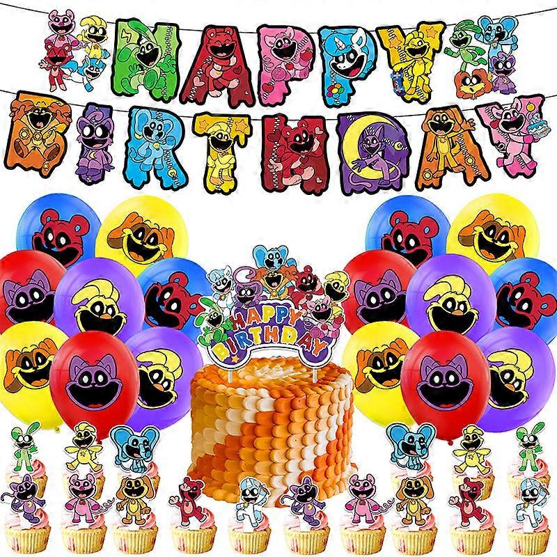 مبتسم موضوع عيد ميلاد حفلة الديكور المخلوقات المبتسمة عيد ميلاد العلم كعكة بطاقة البالون