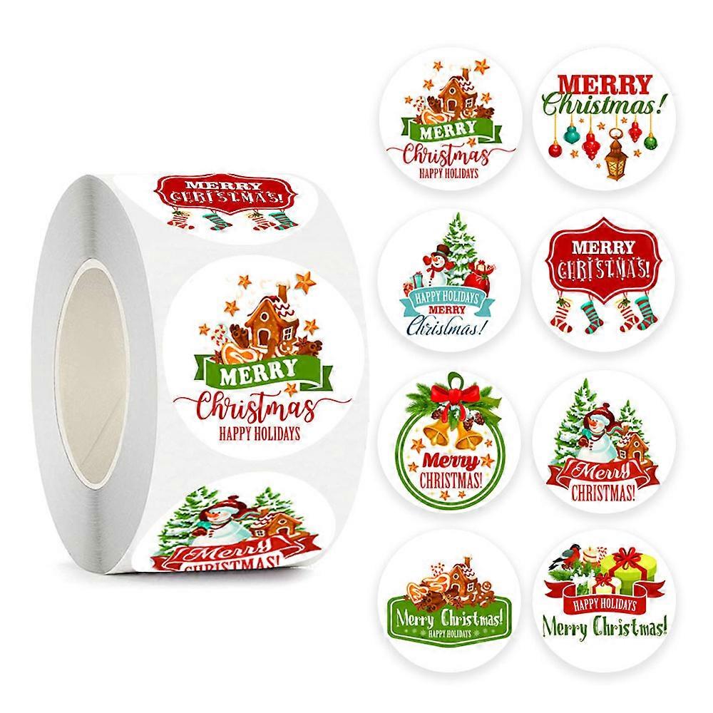 Crăciun fericit decorare Autocolante Roll , 500 Rotund Tag-uri de Crăciun , modele multiple 8 Modele