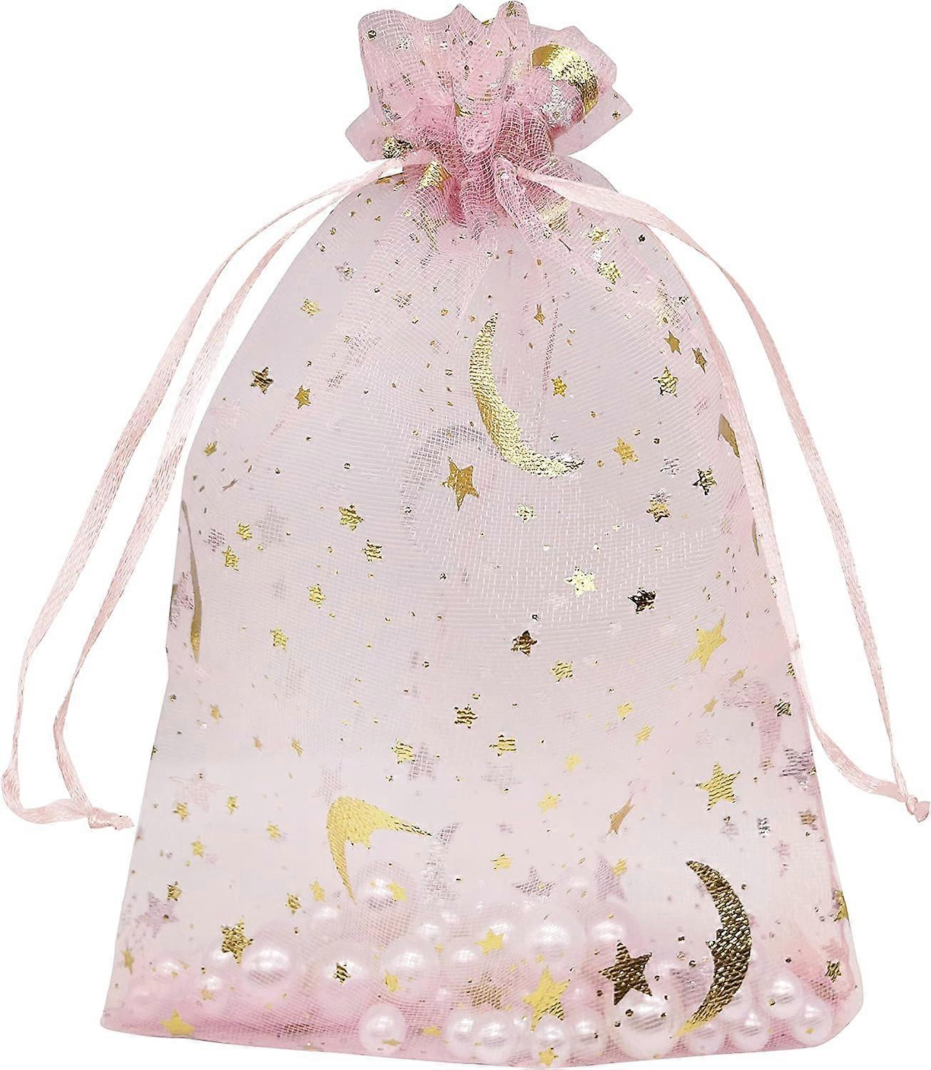 100PCS Organza Bags 5 X7inch with Drawstring Moon Star Pattern Mesh Gift Bags for Wedding Party Favor Small Candy Bags