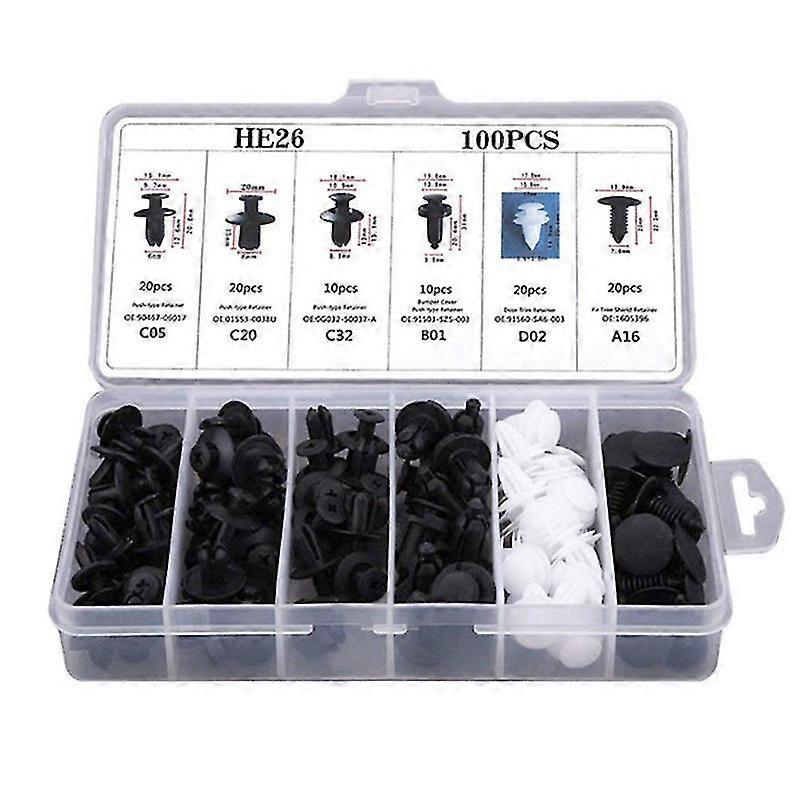 Car Fastener Box Set 100pcs Bumper Retainer Clips Car Rivets Fasteners Auto Accessory