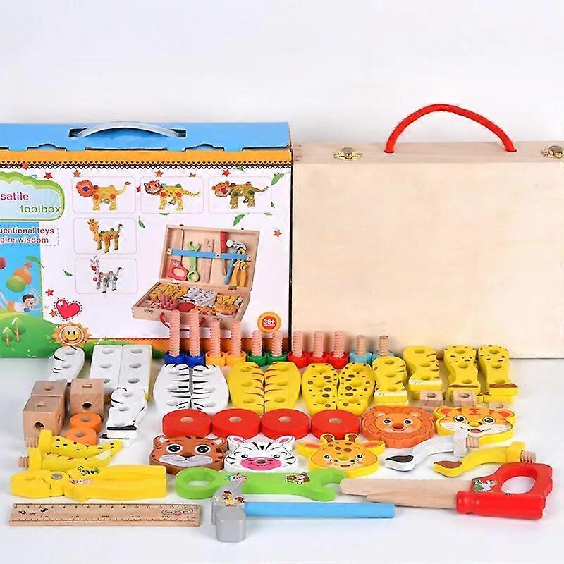 New Kids Tools Toys Set Wooden Screws and Nuts Block Puzzle Games Pretend Play Simulation Repair Toolbox Educational Toy for Boy