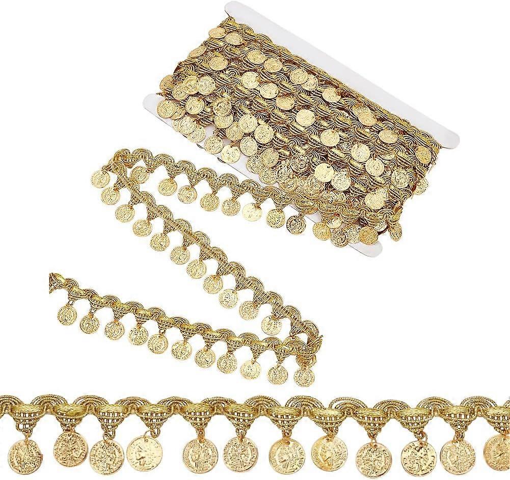 10 Yards Gold Coin Shape Sequin Tassel Trim Sequins Lace Tassel Fringe Trim 1.6 Inchm Width Sequins Tassel Lace Ribbon Fringe Dance Dress Belt Chain f