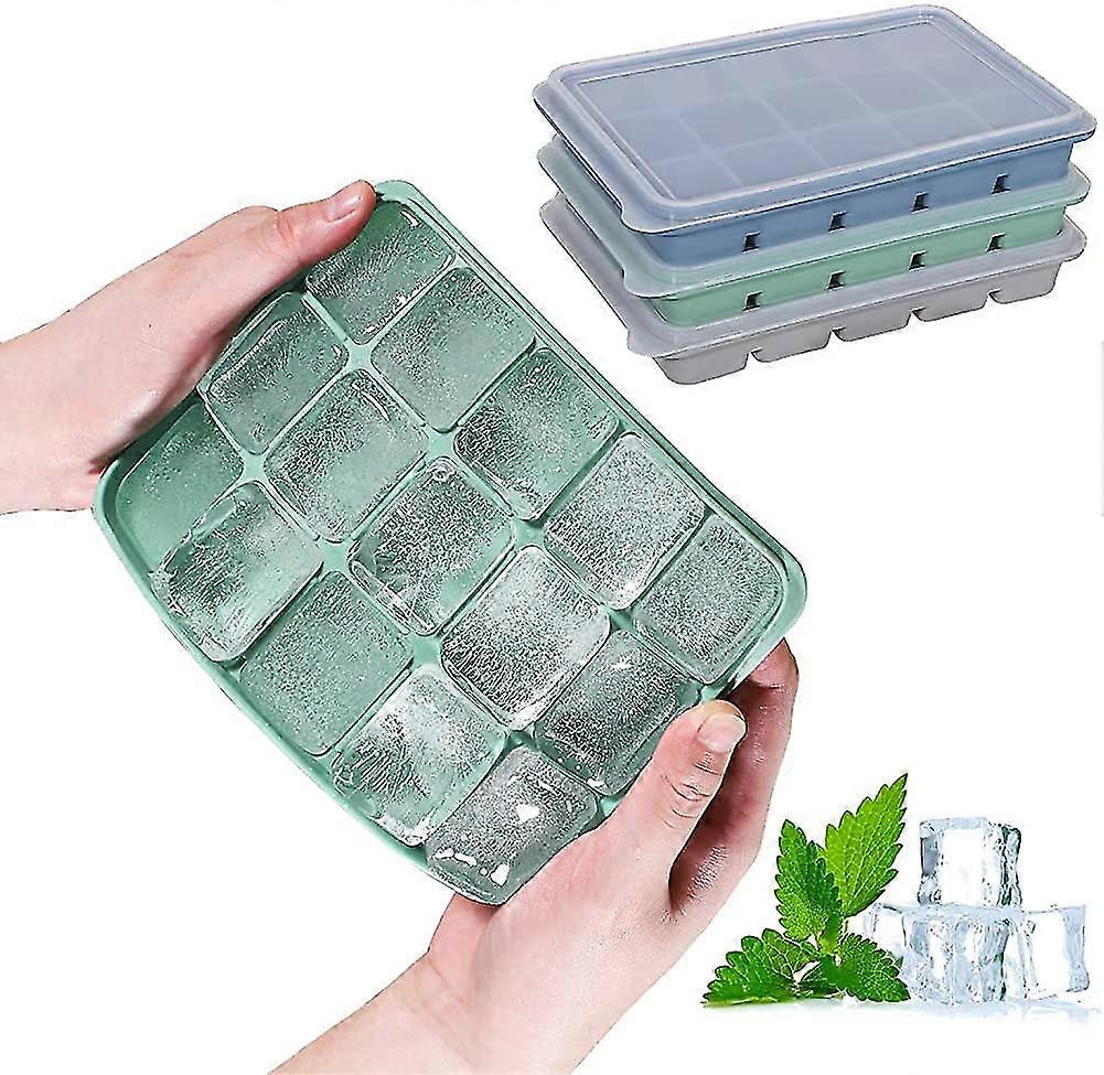 3 Pack Ice Cube Trays. Silicone Ice Cube Molds With Splash Proof Lids. 45 Cubes