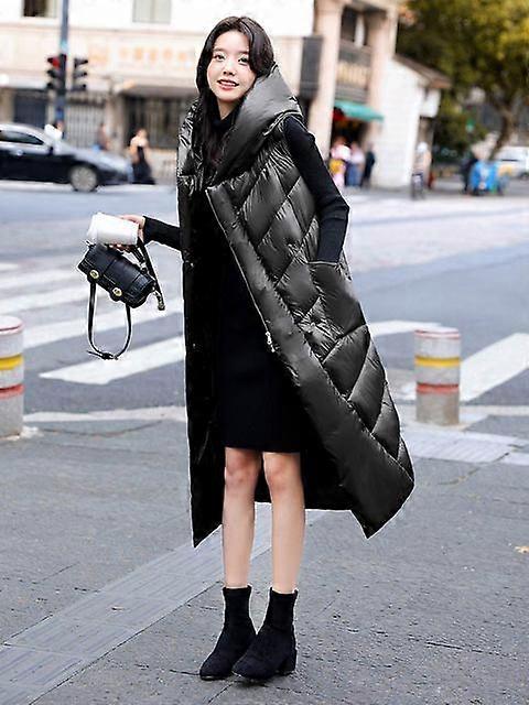 Vielleicht الشتاء سترة طويلة للنساء مقنعين القطن معطف مبطن المرأة الشتاء بلا أكمام سترة مع سحاب صدرية عارضة