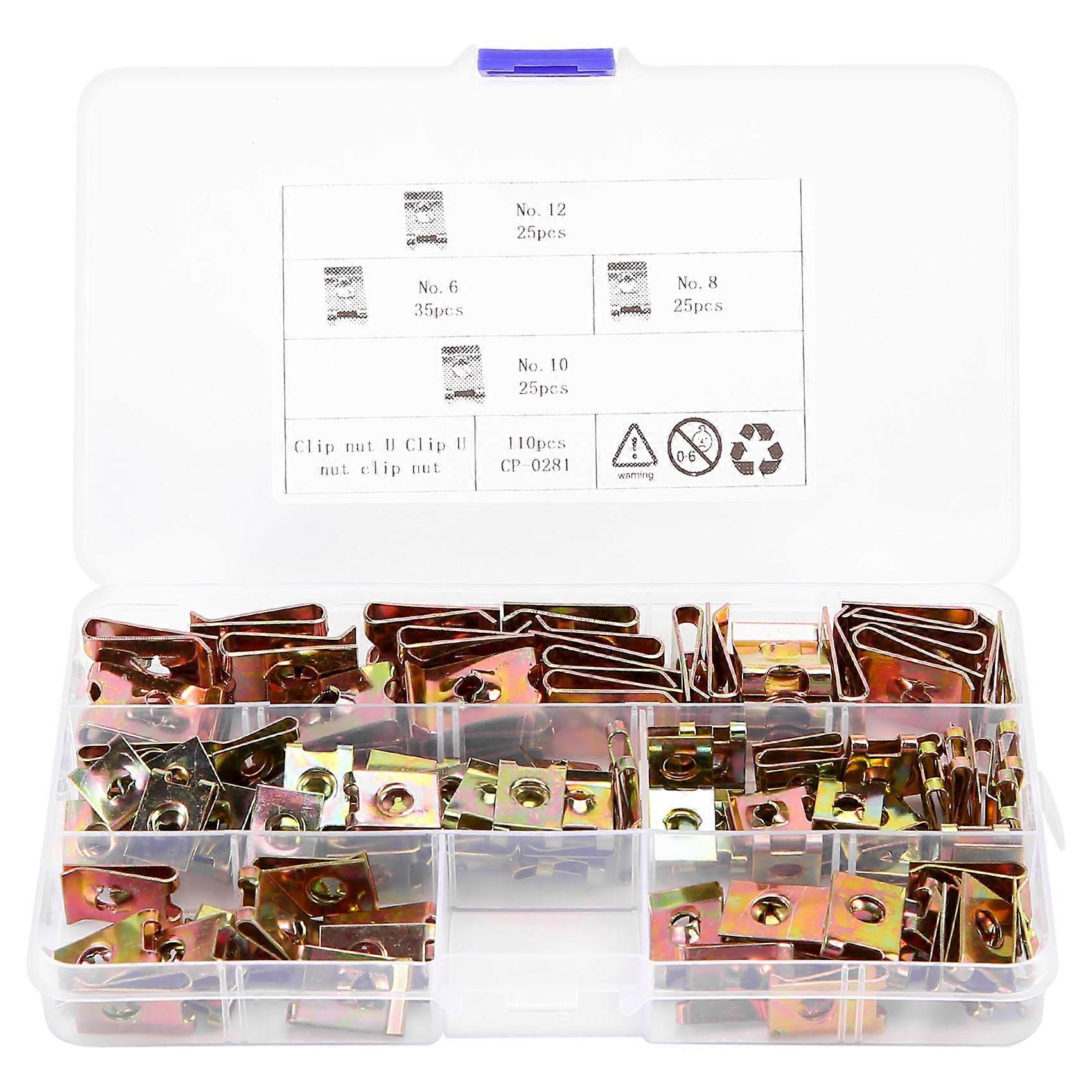 110Pcs Car Universal Speed Fasteners U Nuts Tapping Screw Clip Hole Interior Door Trim Panel Clips