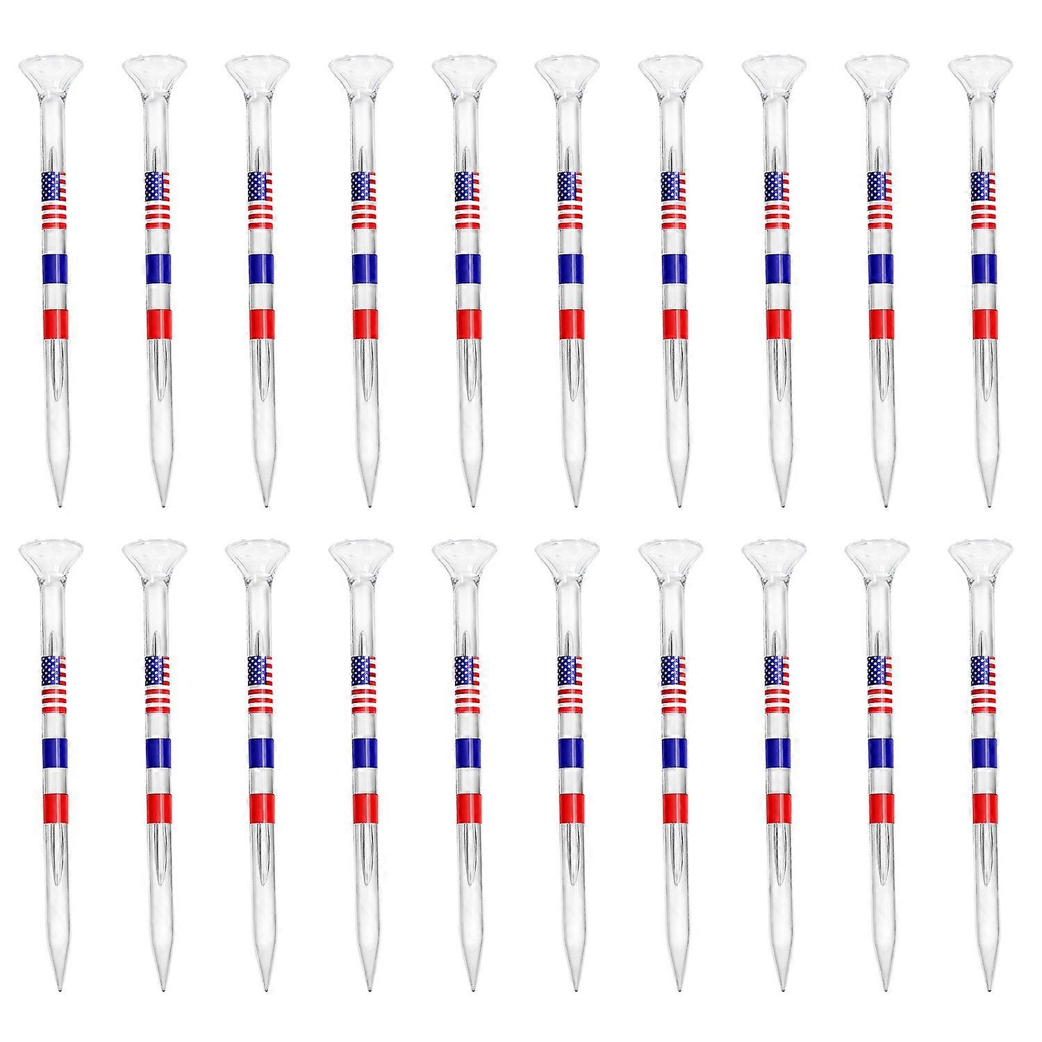 20 Pcs Golf Tees Unbreakable Reduce Friction Plastic 83mm American National Flag Print Transparent
