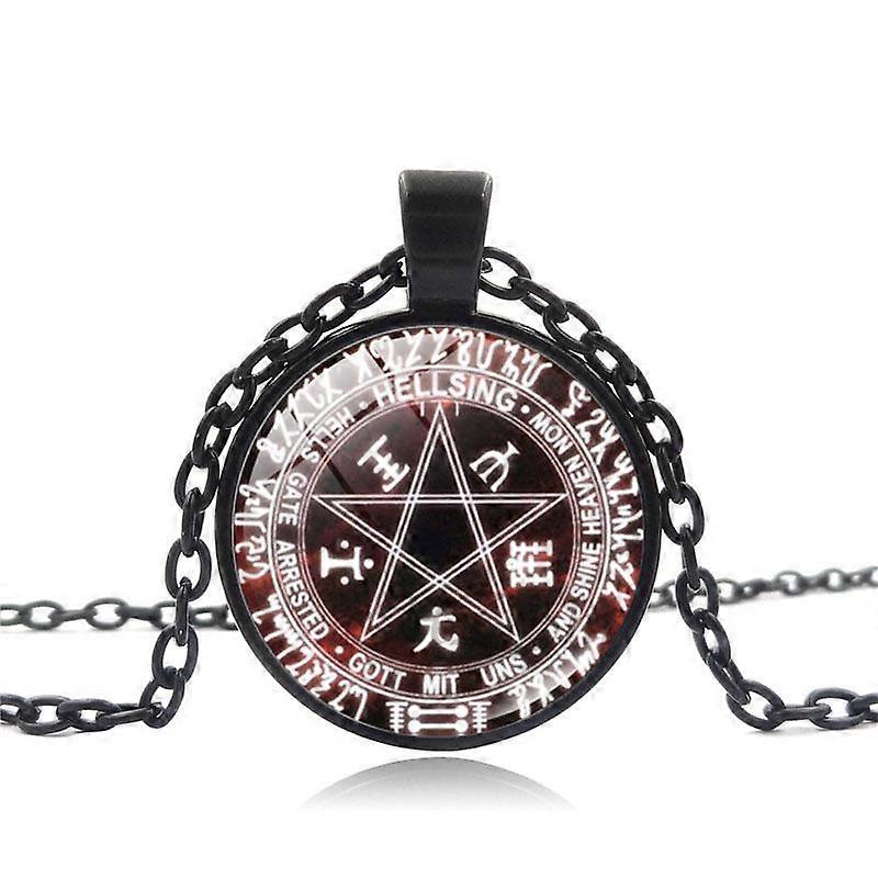 Cam Cabochons Hellsing Pentagram Bildirimi Kolye Kolye Hellsing Alucard Pentagram Kolye