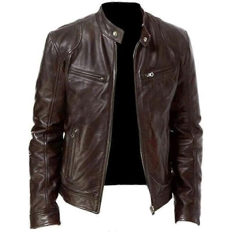 Men Faux Leather Biker Motorcycle Jacket Zip