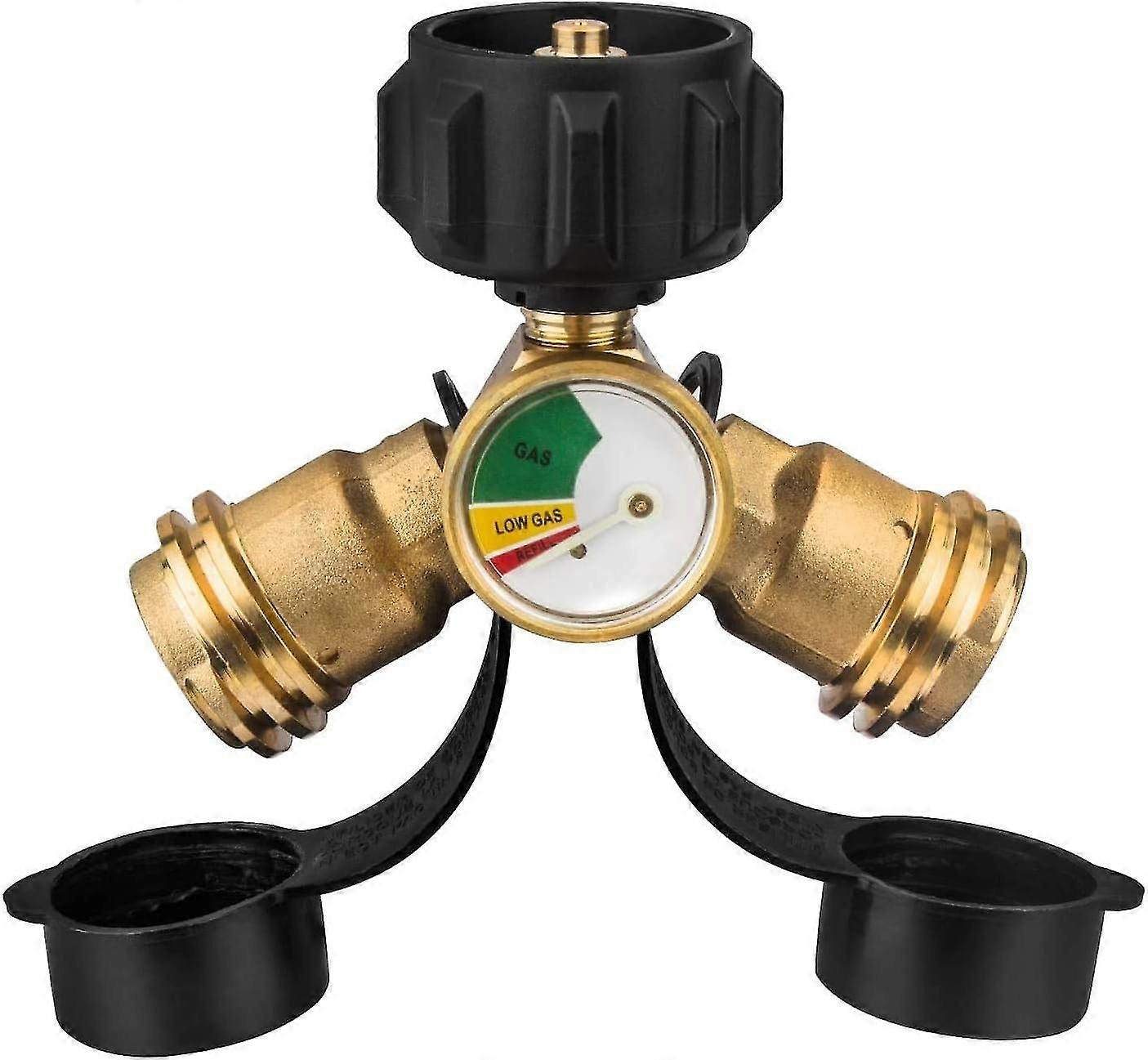 Propane Splitter Y-splitter Adapter With Gauge Solid Brass Leak Detector Gas Pressure