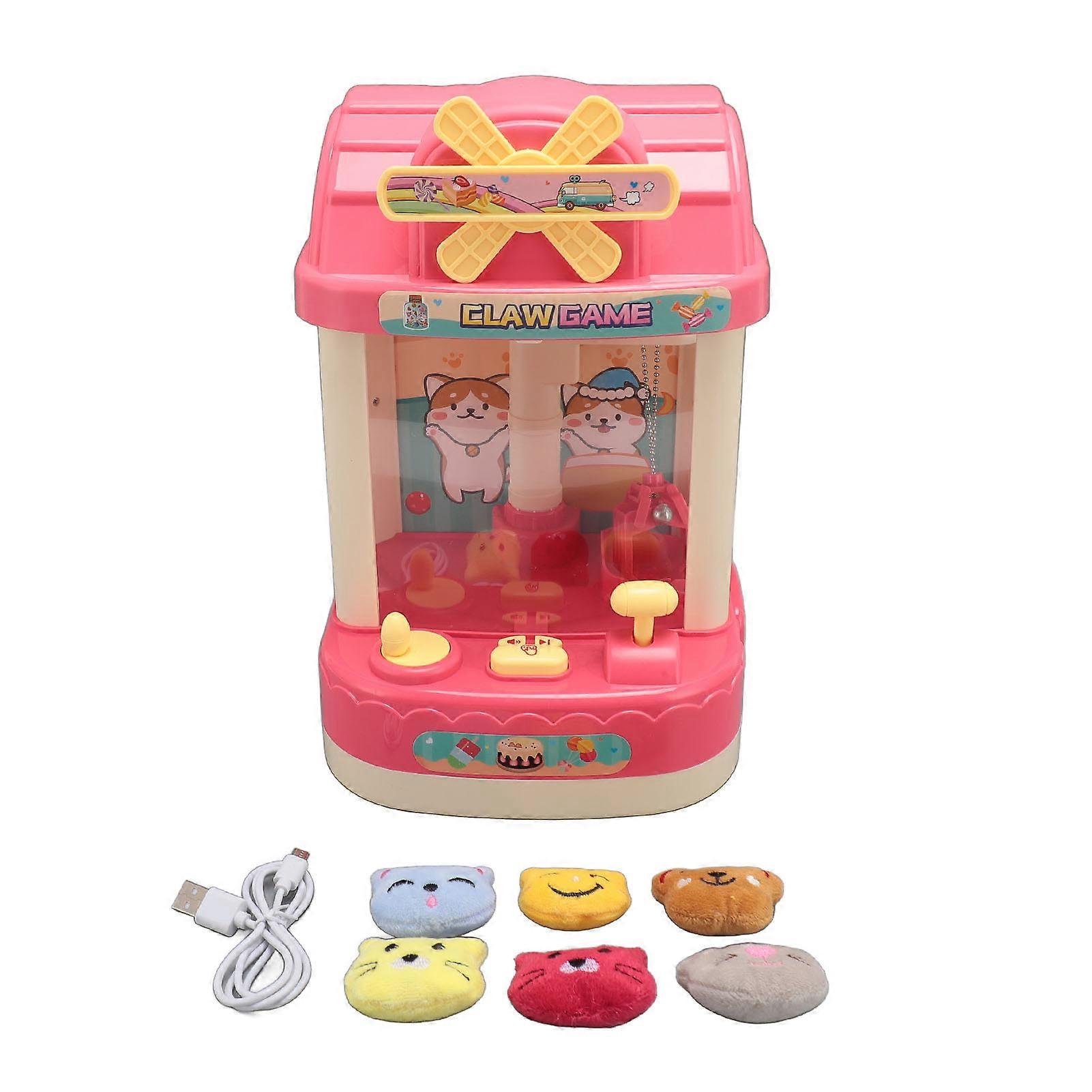 Miniature Doll Grabber Machine 6 Dolls Windmill Type Electric Doll Grabber Toy for Kids Pink