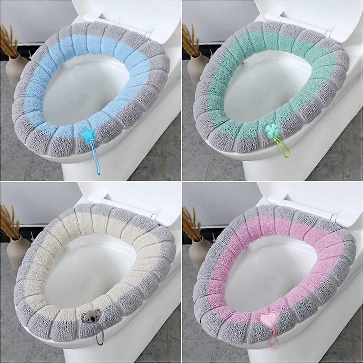 Set of 4 Toilet Lid Mats with Handle Toilet Lid Mat Bathroom Soft Toilet Lid Soft Thickened Stretchable Washable Fits All Oval Toilet Lids