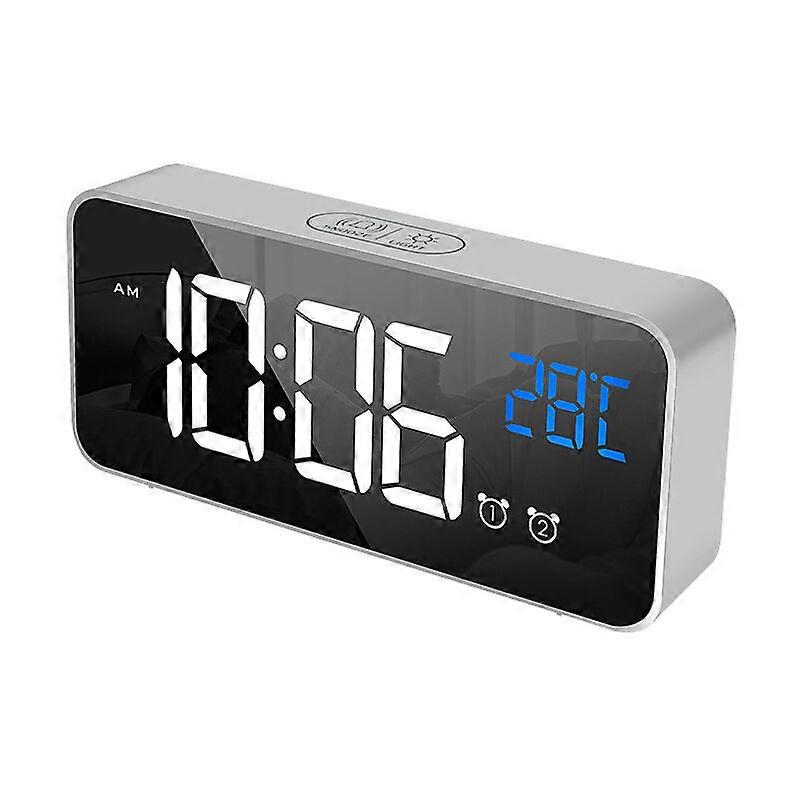 Digital Alarm Clock, LED Alarm Clock with Snooze Function-Silver (English)