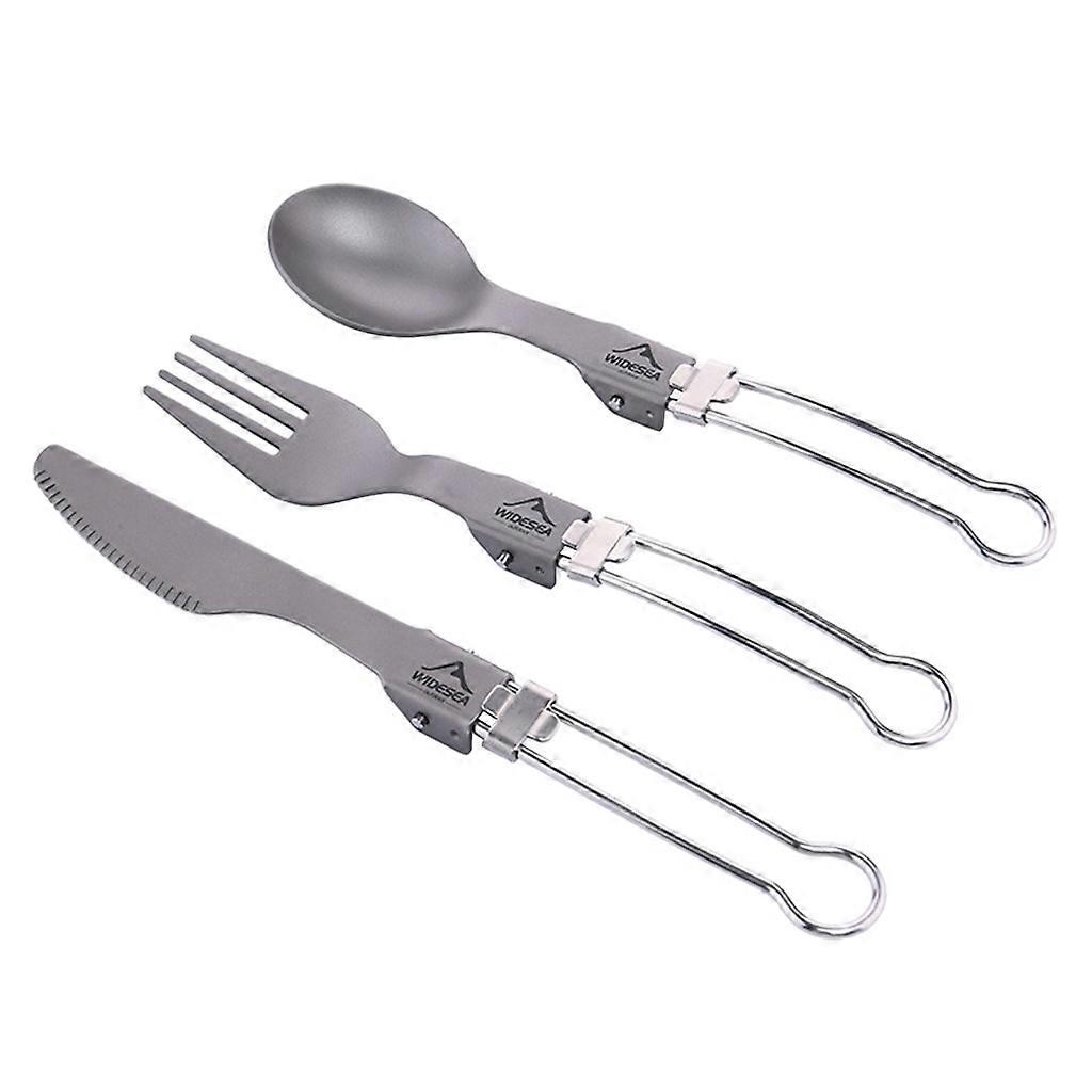 3 Pieces Multi-Functional Camping Cutlery Set with Bag Folding Spoon Fork Knife