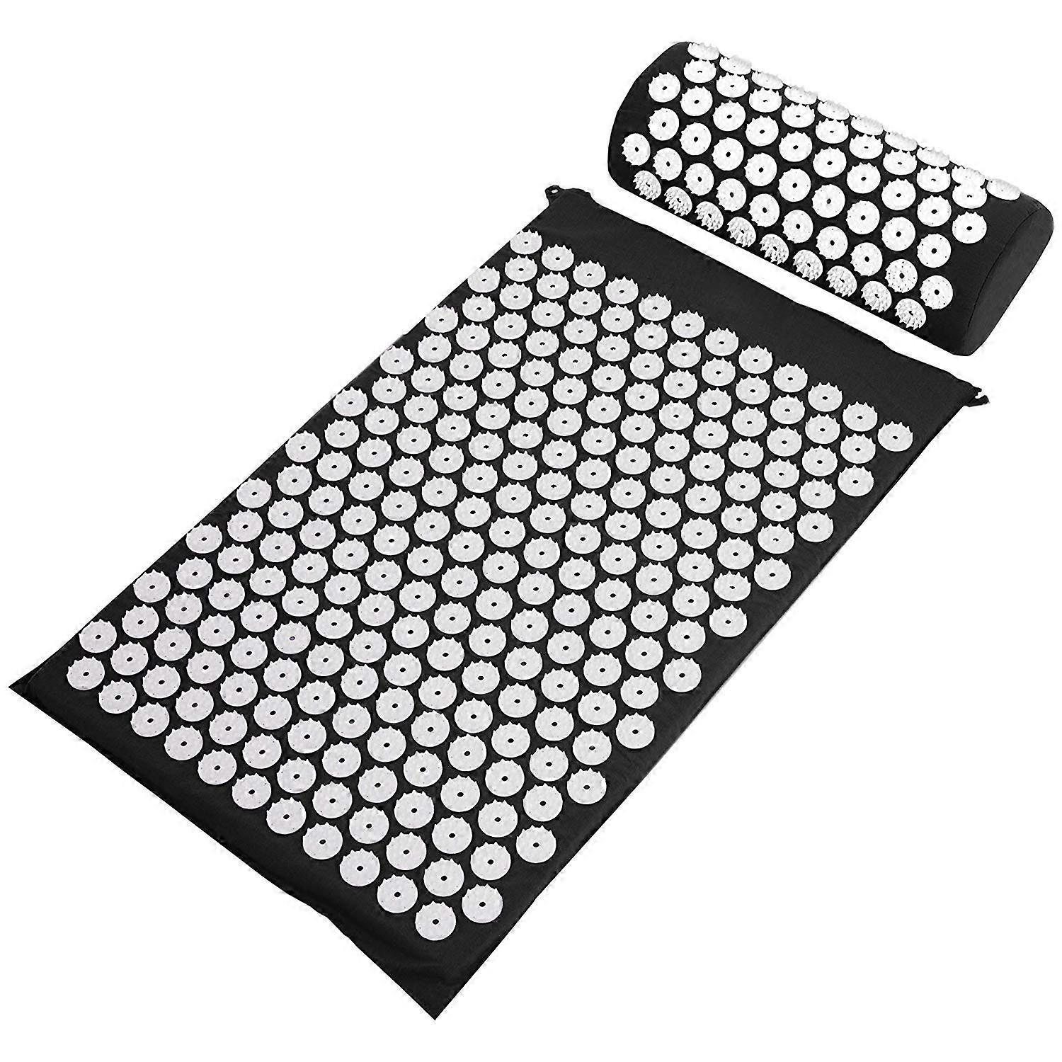 Acupressure Mat and Pillow Set ((Black with White Spikes)