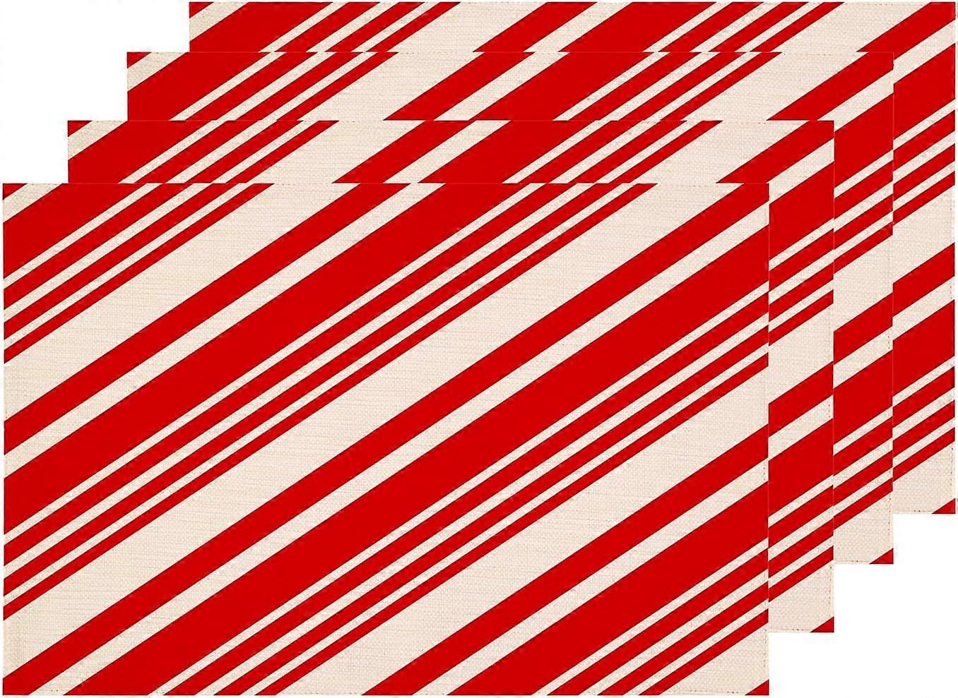 أحمر أبيض عيد الميلاد حلوى قصب المفارش ، حلوى قصب الأحمر شريط الجدول حصيرة الكتان الخيش قابل للغسل العزل الحراري على طابقين لطاولة الطعام المطبخ T