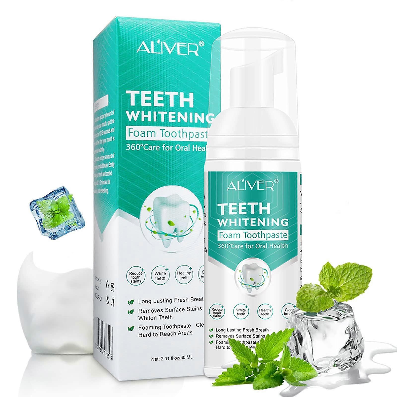 60ml Teeth Whitening Foam Toothpaste, Foaming Baking Soda Toothpaste, Mint Tooth Mousse Toothpaste