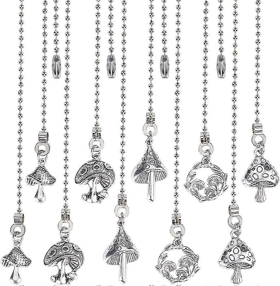 10Pcs 5 Style Mushroom Ceiling Fan Pull Chain Extender Charm Pendant Adjustable Decorative 12.6 Inch Extension Connector Ball Bead Cord Replacement Ha
