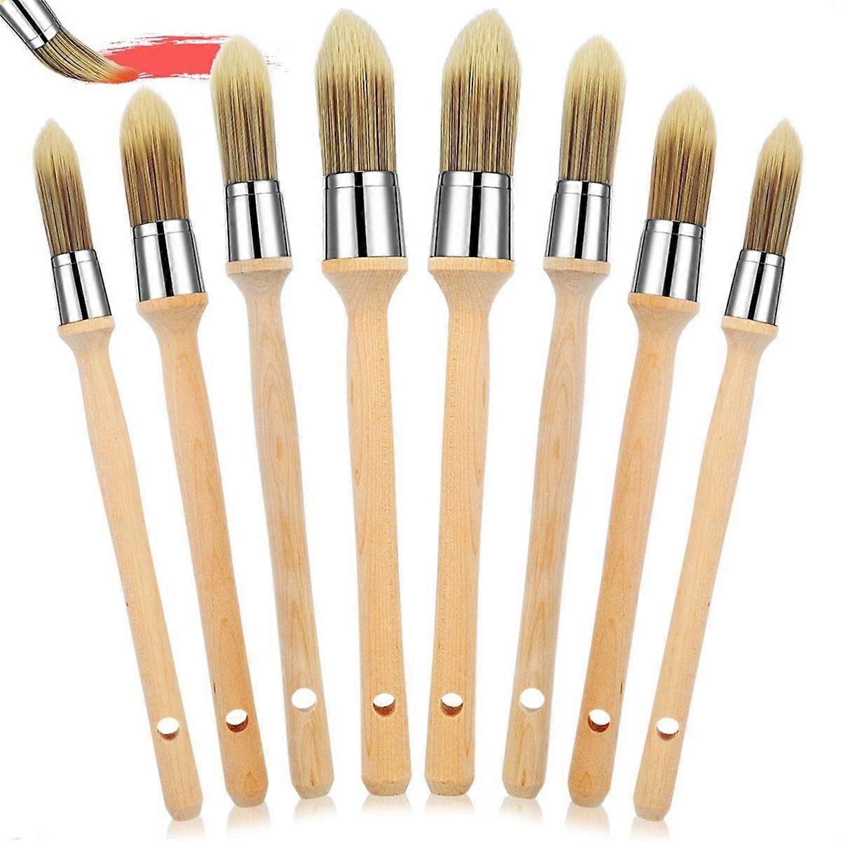 8 Pieces Trim Paint Brush with Wooden Handle Round Edge Painting Tool Paint Brushes for Corner Hous