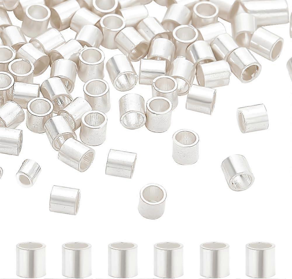 100Pcs 925 Sterling Silver Crimp Beads 2x2mm Tube Spacer Beads for Jewelry Making Findings Hole: 1.4mm